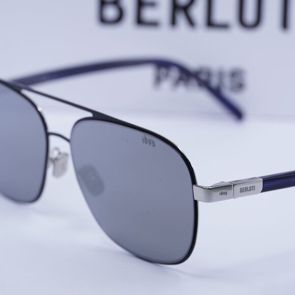 Berluti BL40004U 01C Square Sunglasses - Silver/Blue/Silver Mirror - Picture 6 of 9